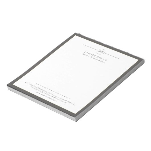 Bloc-note Bureau moderne gris foncé blanc monogramme avocat (Tourné)