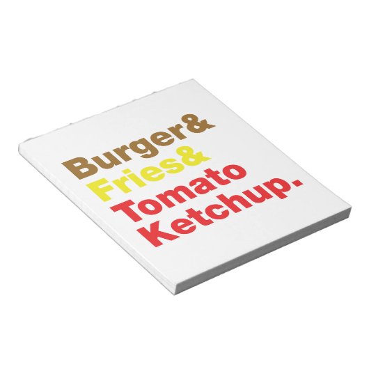Bloc-note Burger & Fries & Tomato Ketchup. (Incliné)