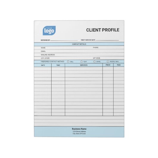 Bloc-note Business Customer Client Profile Sheet Notepad (Tourné)