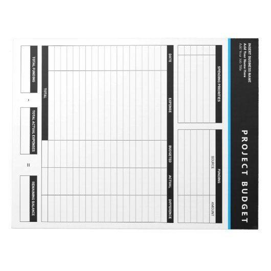 Bloc-note Business Project Budget Template Sheets Notepad (Devant)
