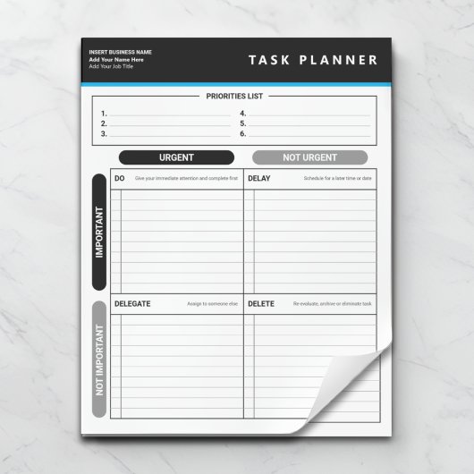 Bloc-note Business Task Planner Priority Matrix Notepad