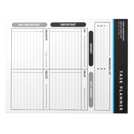 Bloc-note Business Task Planner Priority Matrix Notepad (Devant)