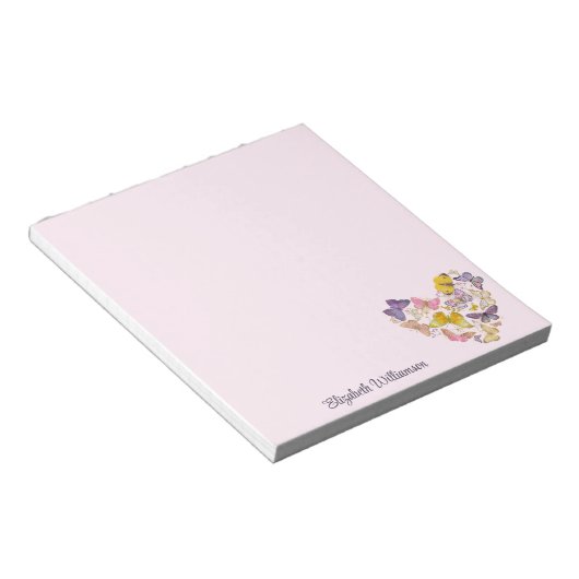 Bloc-note Butterfly Heart Feminine Pastel Rose Nom du script (Incliné)