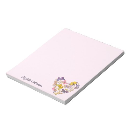 Bloc-note Butterfly Heart Feminine Pastel Rose Nom du script (Tourné)