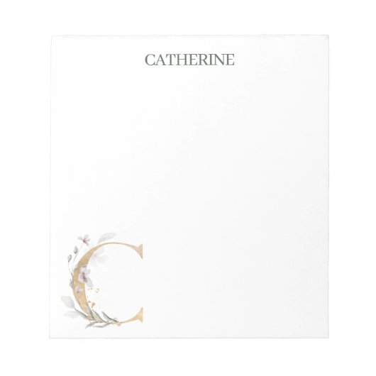 Bloc-note C Monogramme Floral Personnalisé (Devant)