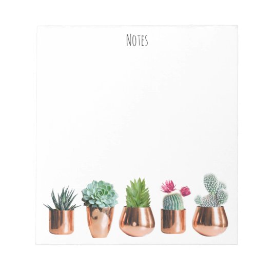 Bloc-note Cactus et succulents dans des pots d'or Roses (Devant)
