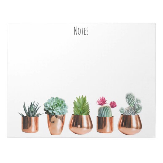 Bloc-note Cactus et succulents dans des pots d'or Roses (Devant)