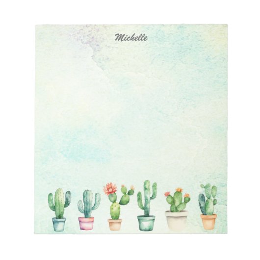 Bloc-note Cactus Moderne Aquarelle Cactées Désert Succulente (Devant)