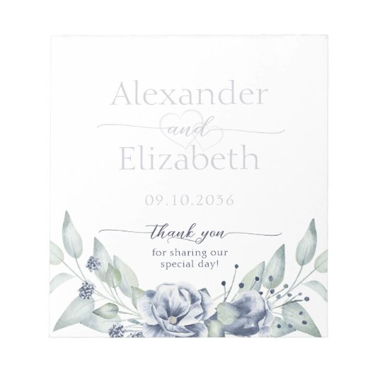 Bloc-note Cadeau de mariage écriture aquarelle florale bleue (Devant)