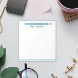 Bloc-note Cadeau des enseignants personnalisés crayon bleu i<br><div class="desc">Mon cadeau pour les enseignants personnalisé Illustrated Blue Pencil Notepad fait un grand cadeau pour votre professeur préféré. Personnalisez avec un nom pour un cadeau unique. Les enseignantes et enseignants notent des plaquettes font de grands cadeaux de vacances ou de fin d'année. Le design présente ma propre illustration d'un crayon....</div>