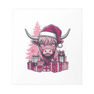Bloc-note Cadeaux de Noël de vache des Highlands rose Art vi