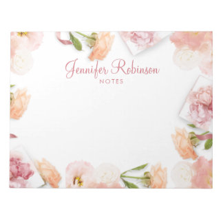 Bloc-note Cadre de bouquet floral rose et rose féminin