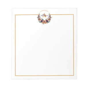 Bloc-note Cadre floral personnalisé bordeaux et or