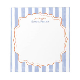 Bloc-note Cadre ondulé rayures aquarelle bleue sur bureau