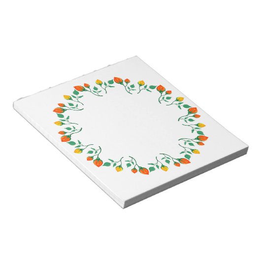 Bloc-note Cadre rond floral avec fleurs de rose jaune et rou (Incliné)