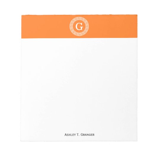 Bloc-note Cadre rond initial monogrammé à clé grecque et cit (Devant)