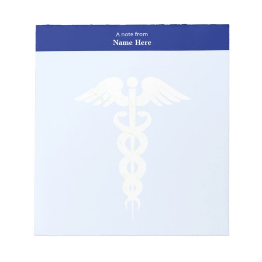 Bloc-note Caducée Médical & En-tête Bleu Simple (Devant)