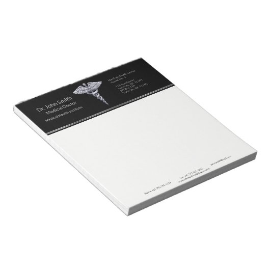 Bloc-note Caducée Médicale Silver Classy sur Noir (Incliné)