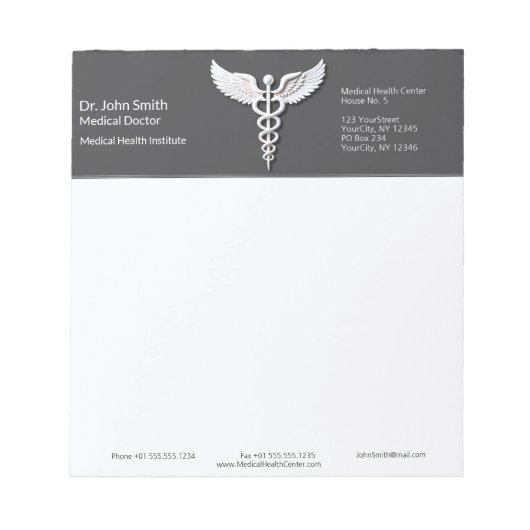 Bloc-note Caduceus Clean blanc Détaillé Anthracite Médicale (Devant)