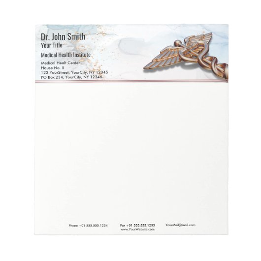 Bloc-note Caduceus Copper Rose Gold Luxe Marbre Médicale (Devant)