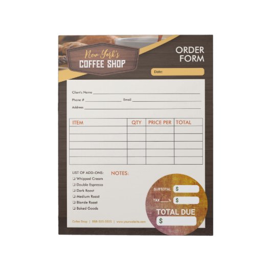 Bloc-note Café Café Café | Formulaire facture de commande de (Tourné)