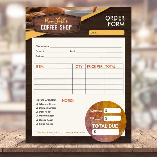 Bloc-note Café Café Café   Formulaire facture de commande de