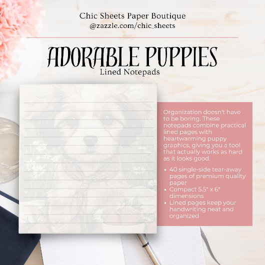 Bloc-note Cahier ligné Adorables Chiots