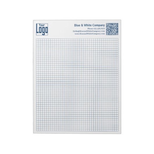 Bloc-note Calcpad de graphique en grille bleue avec logo QR- (Tourné)