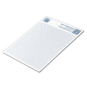 Bloc-note Calcpad de graphique en grille bleue avec logo QR- (Incliné)