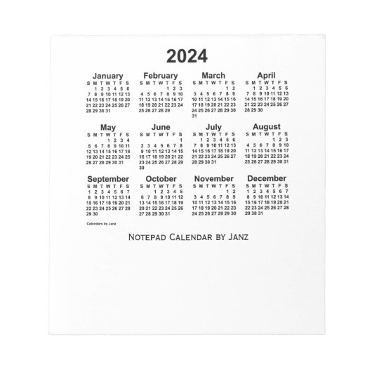 Bloc-note Calendrier blanc 2024 par Janz Small Notepad (Devant)