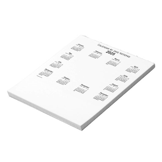 Bloc-note Calendrier blanc 2025 par Janz Notepad (Tourné)