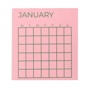 Bloc-note Calendrier d'organisation non daté rose et vert