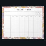 Bloc-note Calendrier du planificateur simple de famille rose<br><div class="desc">Bordure florale rose et jaune moderne Planificateur de famille personnalisé et Bloc-notes de calendrier</div>