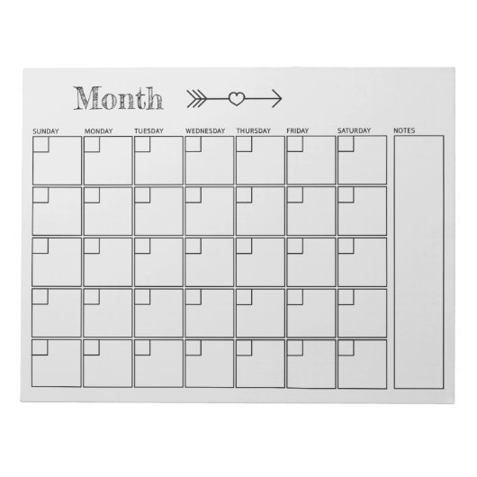 Bloc-note Calendrier gris clair Planificateur mensuel (Devant)