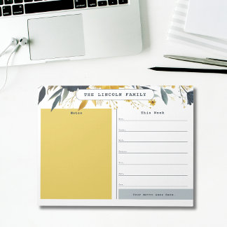 Bloc-note Calendrier hebdomadaire floral or et bleu marine s