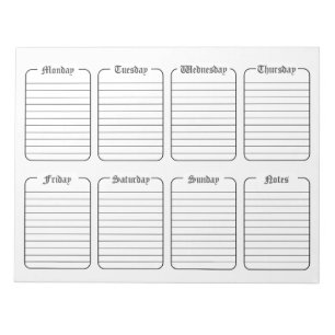 Bloc-note Calendrier hebdomadaire simple du planificateur bl