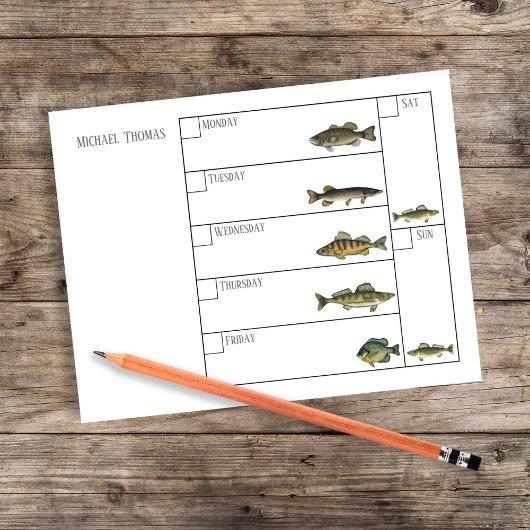 Bloc-note Calendrier hebdomadaire simple moderne pour pêcheu