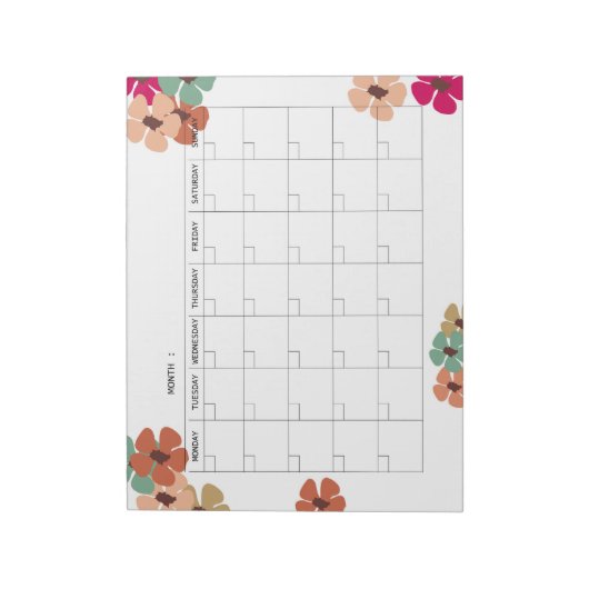 Bloc-note Calendrier mensuel non daté floral (Tourné)