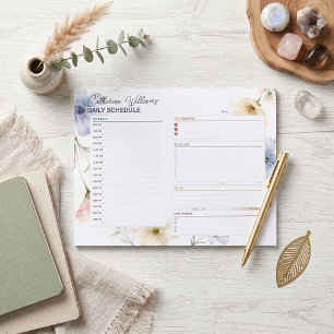 Bloc-note Calendrier quotidien floral aquarelle Bleu Poussié