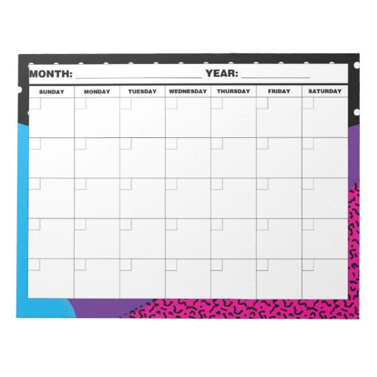 Bloc-note Calendrier vierge géométrique des années 80 (Devant)