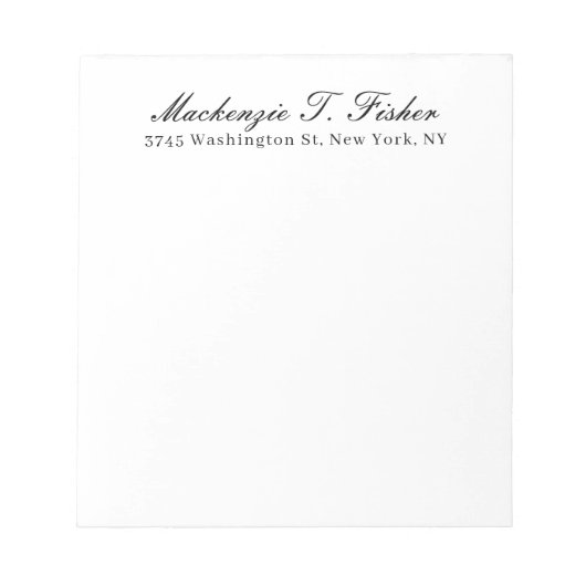 Bloc-note Calligraphie Classique Élégante Noir & Blanc (Devant)