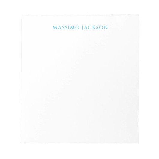 Bloc-note Calligraphie de nom Script Plain Simple Blanc Bleu (Devant)