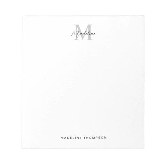 Bloc-note Calligraphie de script minimaliste Monogramme gris (Devant)