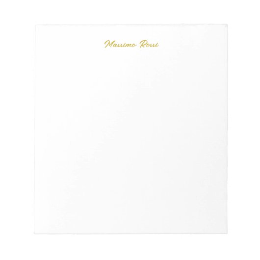 Bloc-note Calligraphie Élégant Or Blanc Simple Nom (Devant)