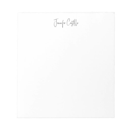 Bloc-note Calligraphie minimaliste blanc noir uni (Devant)
