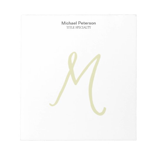 Bloc-note Calligraphie Monogramme Initiale Moderne (Devant)