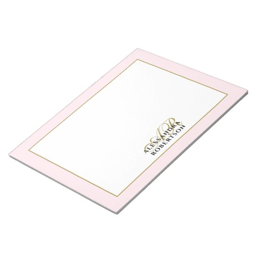 Bloc-note Calligraphie personnalisée Monogramme Rose Pastel  (Incliné)