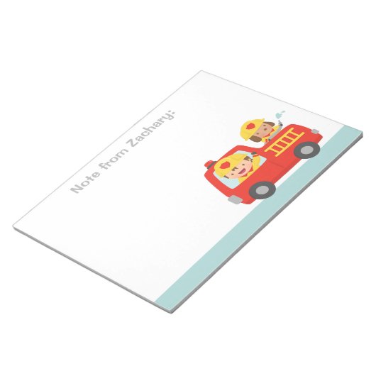 Bloc-note Camion rouge Pompier Pompier Boy et Notepad (Incliné)
