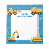 Bloc-note Camions de construction bleu Mitzvah personnalisé (Devant)
