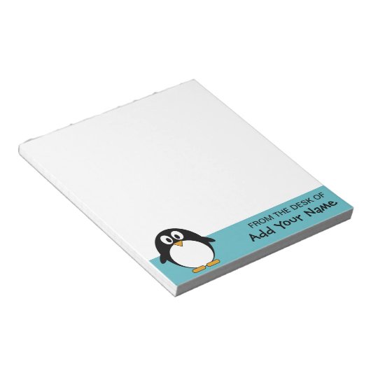 Bloc-note Caricature en pingouin mignon avec zone de nom (Incliné)